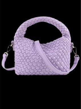 Lavender small Vegan leather Woven Shoulder Bag with Detachable Strap